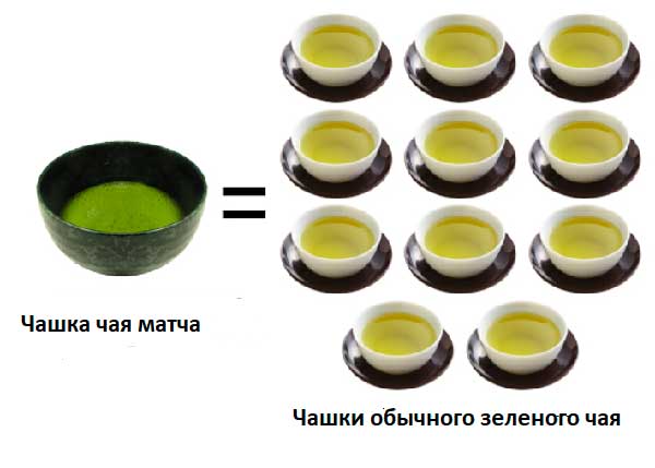 соотношение питательных веществ в японском чае маття и других зеленых чаях